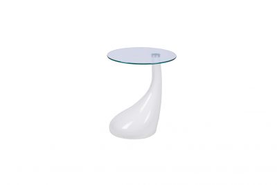 Оренда (прокат) стіл журнальний Крапля зі скляною стільницею на білій глянсовій опорі по 180 грн/добу
