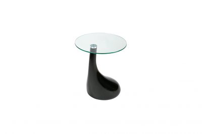 Аренда (прокат) стол кофейный Капля с стеклянной поверхностью на черной глянцевой ножке по 180 грн/сутки